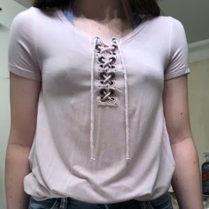 light pink lace up shirt